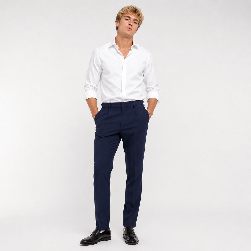ASOS Design Slim Suit Men's Trousers Navy Blue Woven Fabric W33 L30
